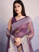 Light Plum Gold Infused Twill Net Saree